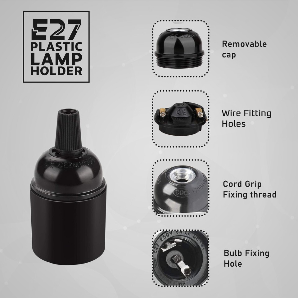 E27 E14 Pendant Light Bulb Holder Screw Edison Socket Plastic Ceiling ...
