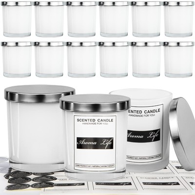Creahaus 10oz 16 Pack Thick Candle Jars with Metal Lids for Making Candles Bu...