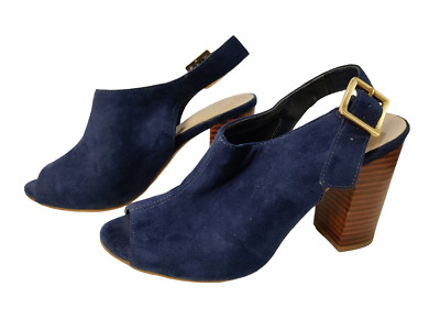 WOMENS M&S INSOLIA UK NAVY BLUE SUEDETTE SLINGBACK PEEP TOE