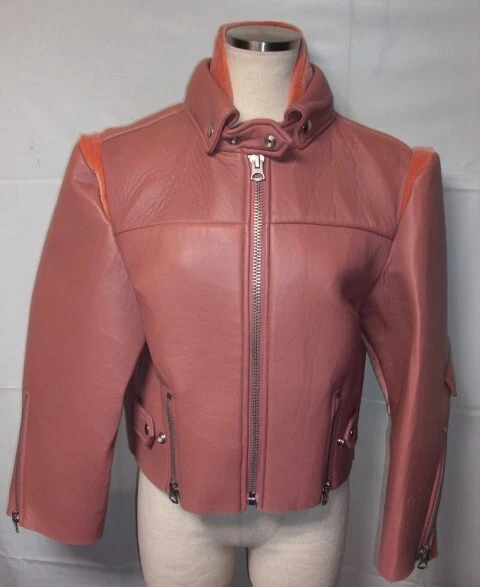 ACNE STUDIOS giacca di pelle da donna taglia 34 rosa salmone capospalla con cerniera #V5526