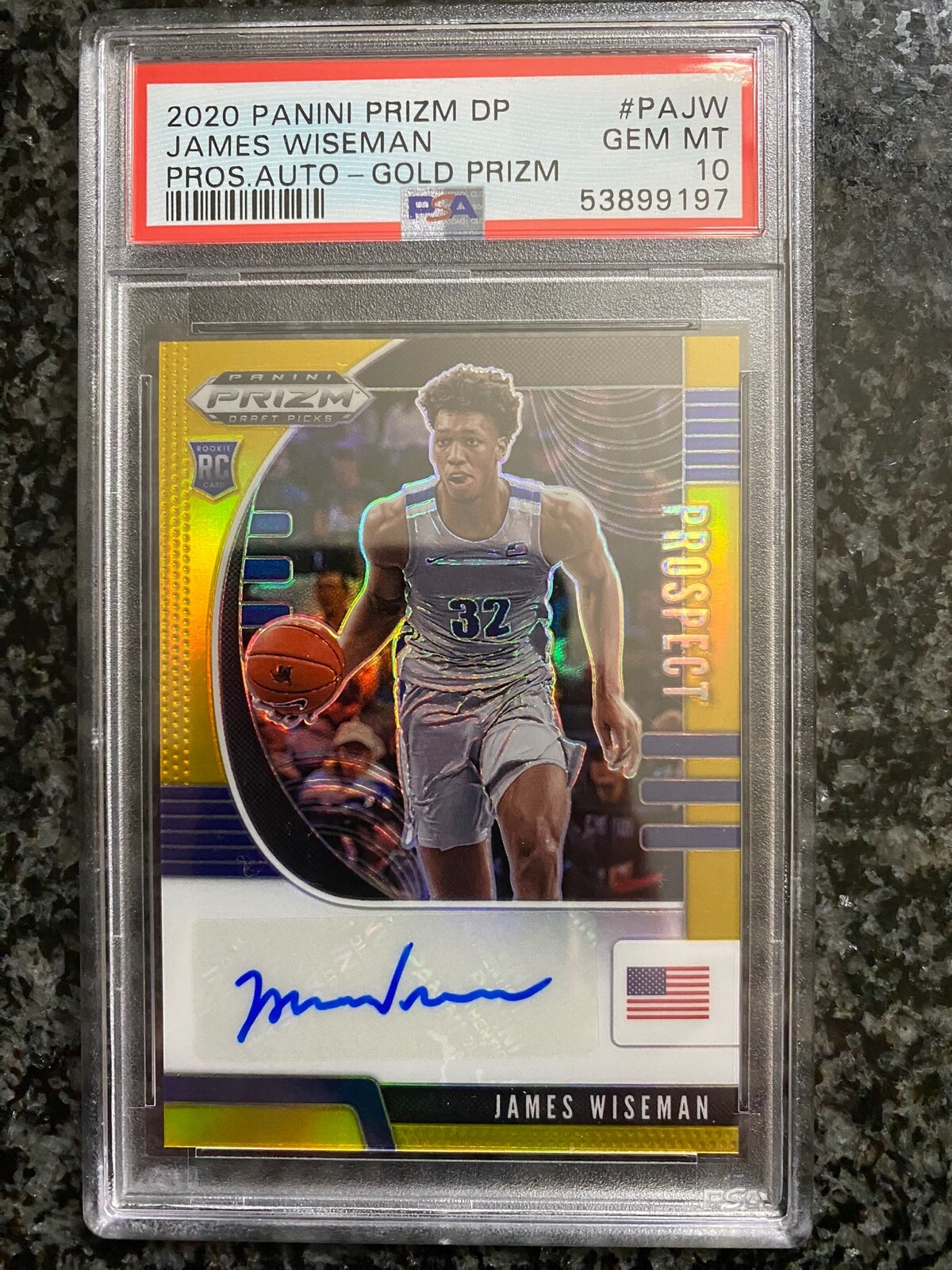 James Wiseman 2020-21 Prizm Draft Picks Basketball Gold Autograph #/10 PSA 10