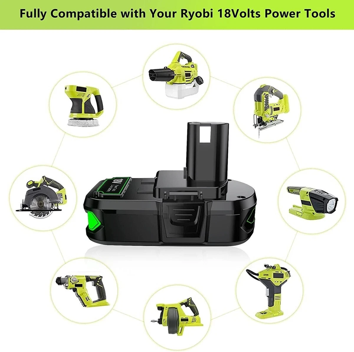 2 Pack 18 Volt P102 Lithium Ion Battery replacement For Ryobi 18V