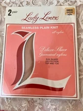 Vintage Stockings Nylons Lady Lenox Size 10.5 Tantone Seamless Two Pairs Sealed