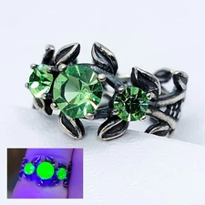 Sterling Uranium Glass Ring Leafy Green Vine 925 Silver