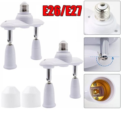 2Pcs E26 E27 Light Socket Splitter Adapter Converter Horizontal 360°Adjustable