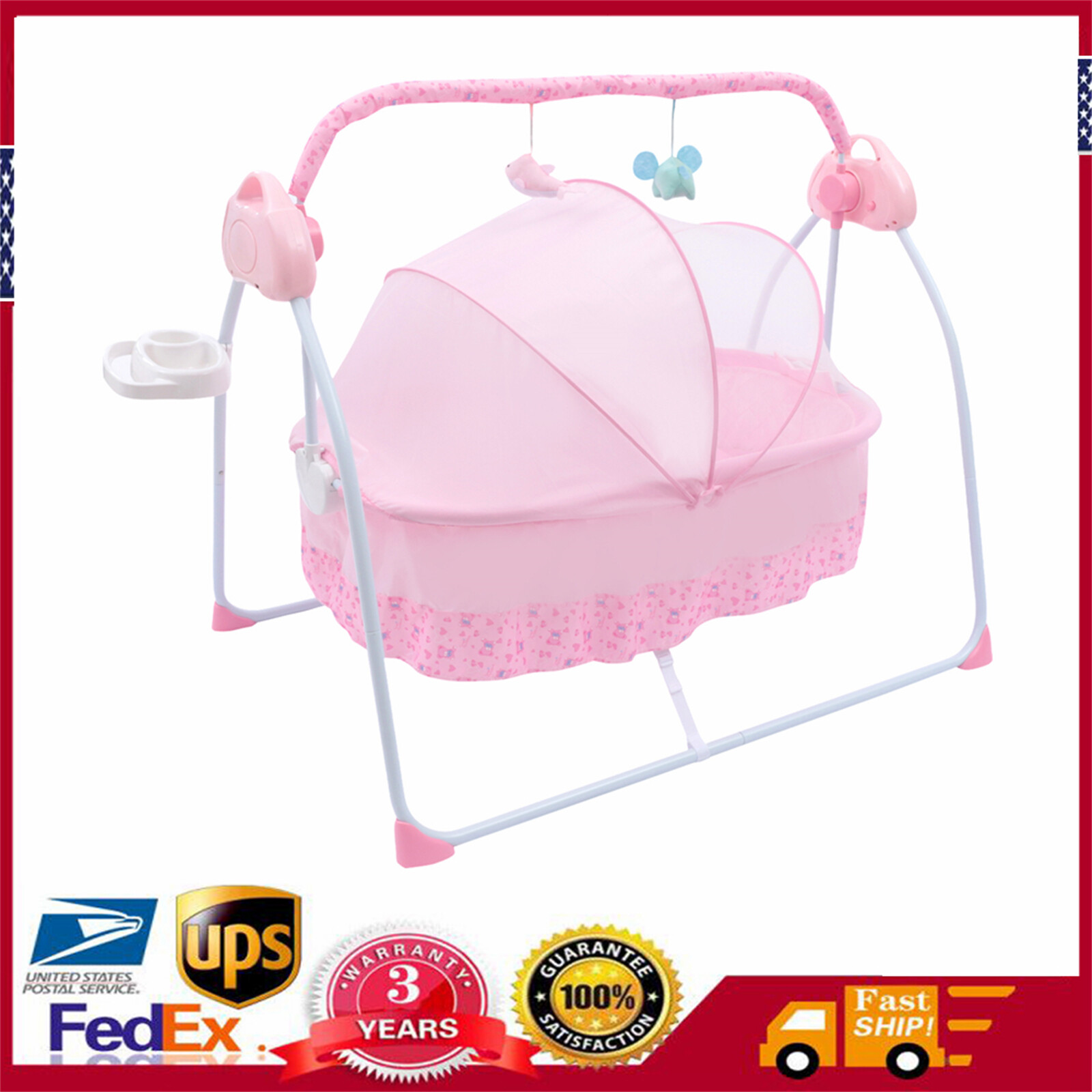 Electric Bluetooth Baby Cradle Swing Bassinet Rocking Crib Infant Bed Portable!
