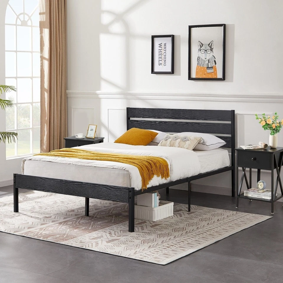 Juego de muebles de dormitorio de 3 piezas moderno queen tamaño completo marco de cama con 2 mesitas de noche Foto 4 de 4