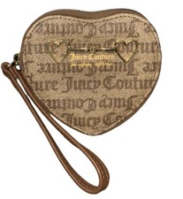 Y2K Juicy Couture Brown Gold Heart Wristlet bag pouch clutch Zip closure Strap
