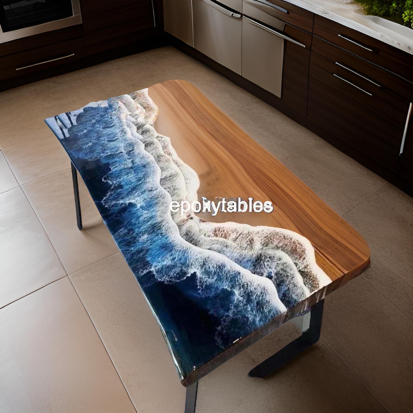 Custom Ocean Resin Epoxy Live Edge Dining Table Handmade Office Desk Decor