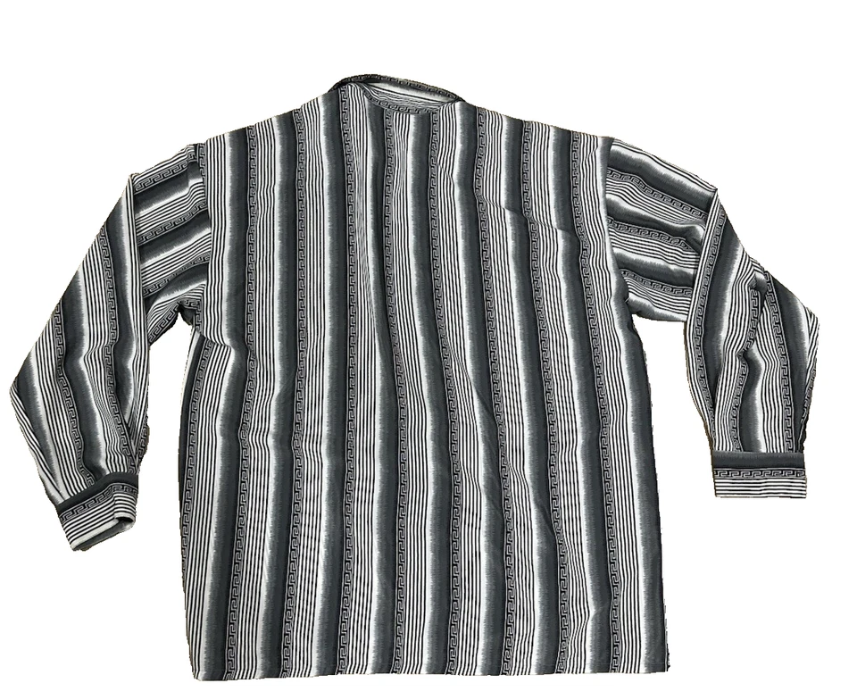 Monzini Greek Key Collection Shirt Men’s 2XL Medusa Print Black White USA VTG - Image 2 of 4