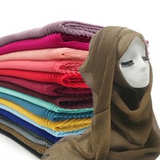 Fashion Lady Scarf Pleated Plain Color Scarf Wrinkle Muslim Hijab Shawl Muffler