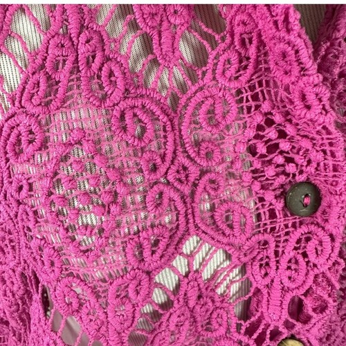 Free People Until Sundown Shirt Small Gin Fizz Pink Crochet Button Down NWOT - Afbeelding 6 van 16