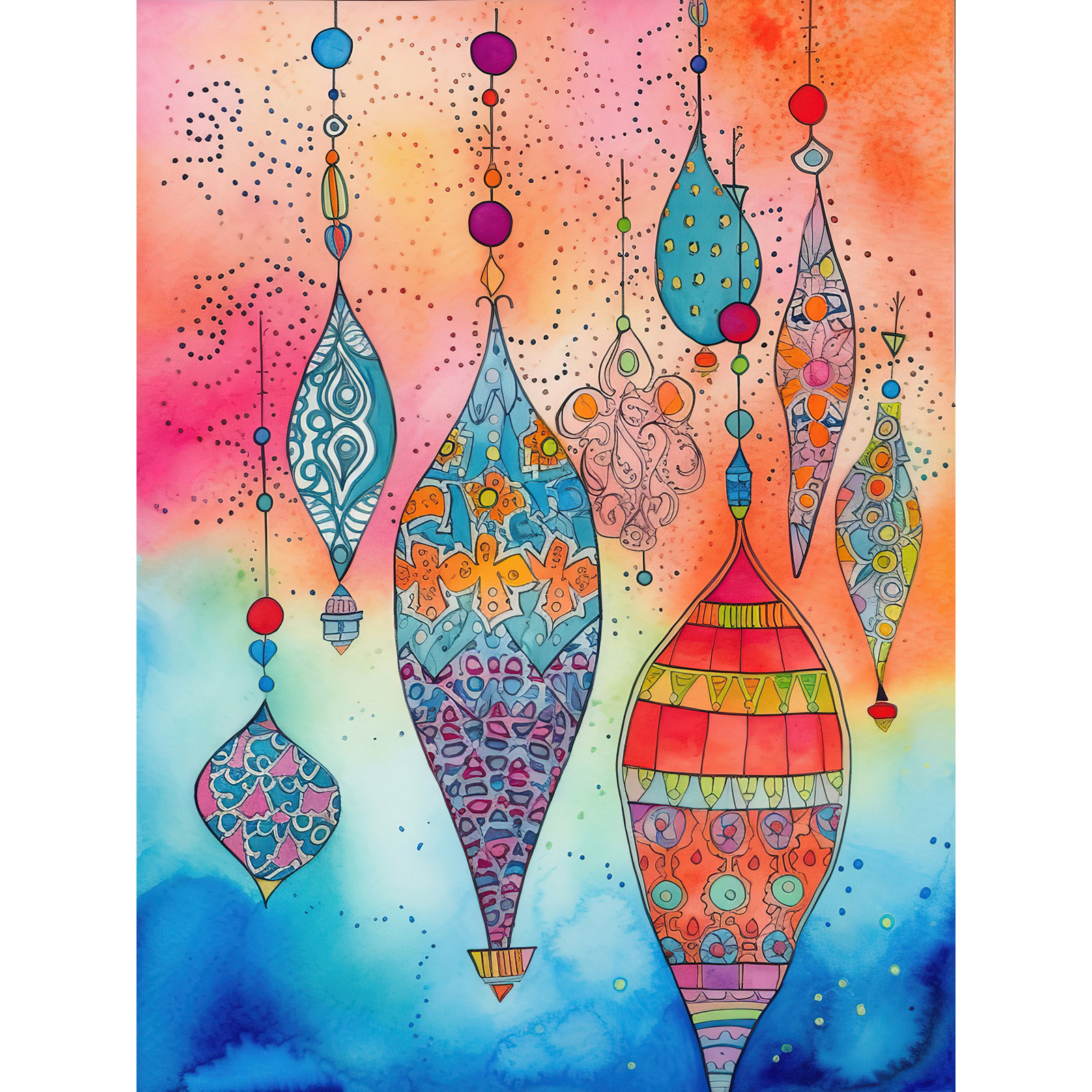 Eid Lanterns Islam Modern Folk Art Huge Wall Art Poster Print Giant