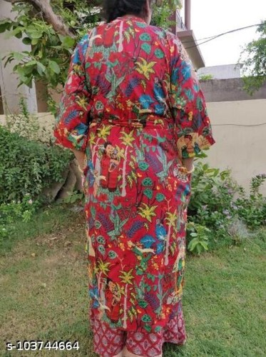 Indische Frau Farida Kahlo Baumwolle Bademantel rot langes Kleid Nachtwäsche ... - Bild 4 von 5