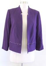 Tahari ASL Levine Purple Studded Trim Open Front Blazer Jacket Sz 6 Embellished
