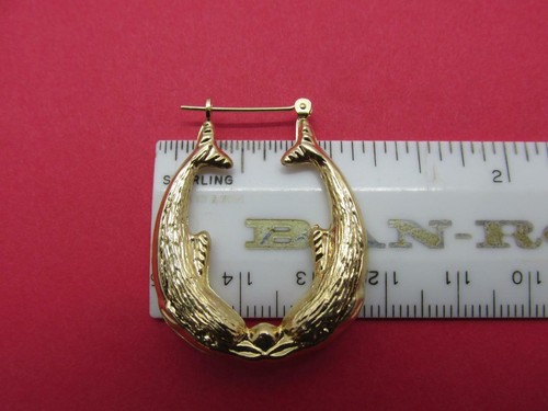 14k Solid Yellow Gold Dolphin Earrings Rare Vintage Beautiful Handmade 70s Circa - Picture 5 of 11