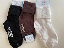 The Childrens Place 3 Pair Boys Girls Midi Socks Blk White Brwn Beige sz 3-4 NEW