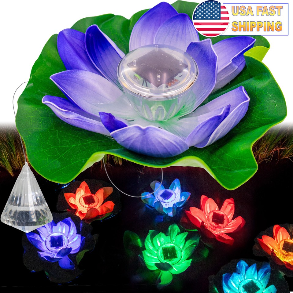 Solar Floating Lotus Flower Pool LED Lights Anchor, Color Changing