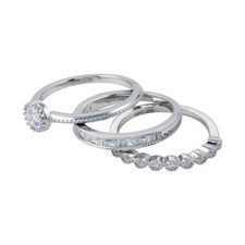 Sterling Silver 3-pcs. Stackable CZ Stones Rings Set