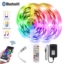16ft-65ft LED Strip Lights 5050 2835 RGB Bluetooth Remote Control for Indoor Use