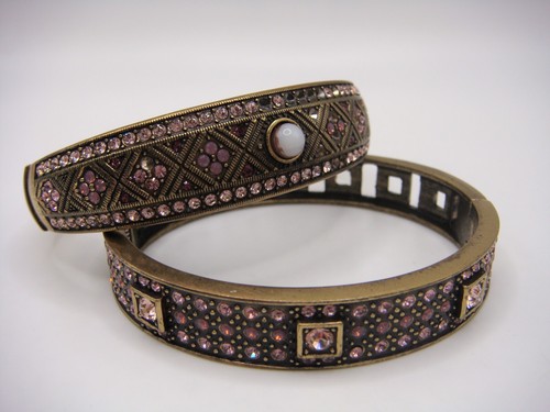 LOT OF TWO HEIDI DAUS CLAMPER BANGLE BRACELETS PINK LAVENDER RHINESTONES ESTATE - Picture 16 of 16