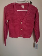 Cat Jack Dark Pink Button Down Sweater Girls Size Small 6/7