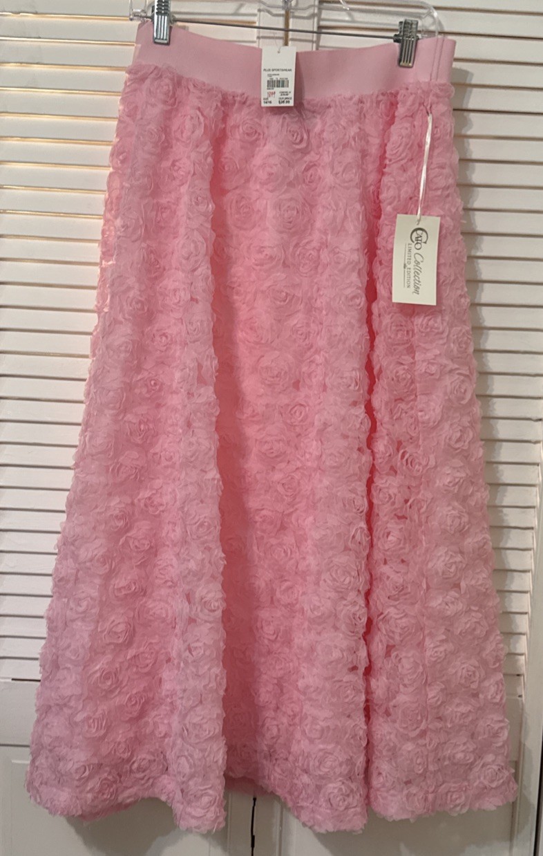 CATO Midi Skirt Women 14/16 Pink  3D Rose Petal Elegant Romantic Feminine-image