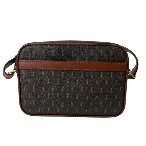 YVES Saint Laurent YSL Logo Shoulder Bag Leather Brown Used