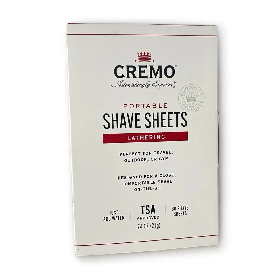 Cremo Portable Lathering Shave Sheets For Travel, TSA Approv