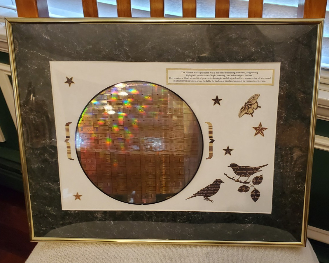 8" 200mm Silicon Semiconductor Wafer With Die Framed Picture Technology 18 x 14