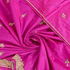 Sanskriti Vintage Dark Pink Long Dupatta Stole Pure Silk Hand Embroidery Zardozi