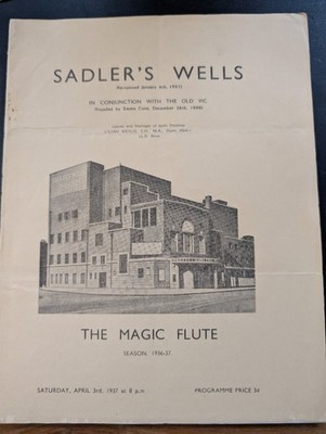 1937 Sadlers Wells Programm Zauberflöte Oper Ballett Old Vic April 3rd Vintage