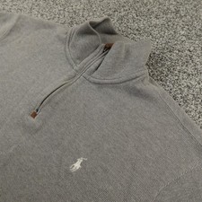 VTG Polo Ralph Lauren Sweater Mens XL Gray Knit 1/4 Zip Mock Neck Pony Pullover