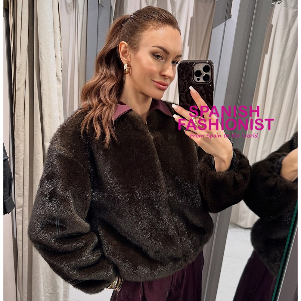 ZARA WOMAN FW25 DARK BROWN FAUX FUR BOMBER JACKET ALL SIZES 6318
