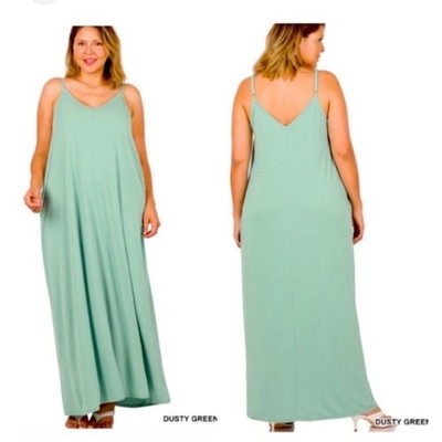 Zenana Seafoam Green Modal Blend Maxi Dress V-Neck Side Slit BOHO Comfy Med NEW