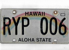 HAWAII passenger license plate "RYP 006" ***OAHU***