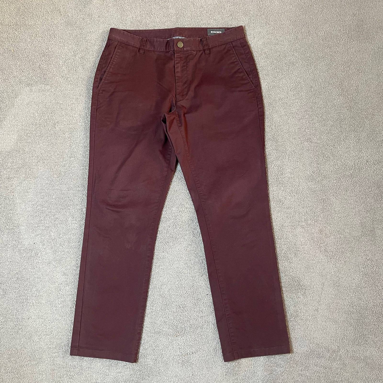Bonobos Stretch Washed Burgundy Chino Preppy Tailored Fit Men's 34x30