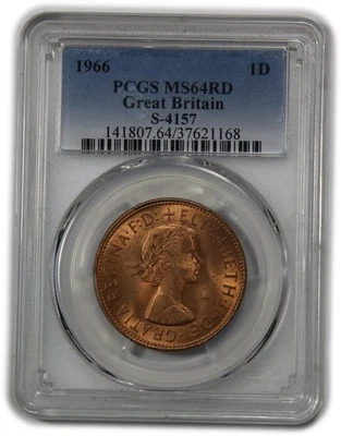 1966 PCGS MS64 RD Red - UK Great Britain 1 Penny S-4157 Coin #61765A - Image 1 of 3