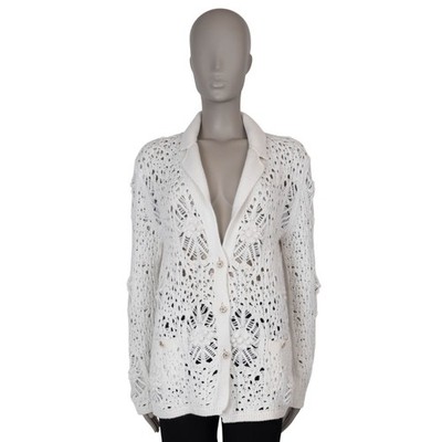 71075-1 auth CHANEL white cashmere 22C CHUNKY OPEN KNIT Jacket 38 S
