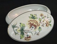 Vintage Hollohaza Hungarian Porcelain -Trinket Box W/ Peony Design