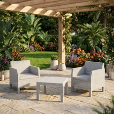 Salotto da Giardino con 2 Poltrone e Tavolino in Rattan PE Bianco - Matilde GDLC