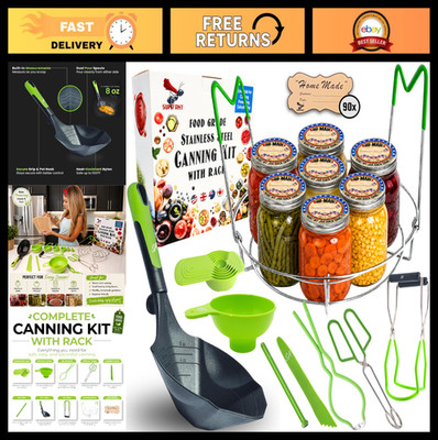 Ultimate Canning Starter Kit   10pc Food-Grade Steel Set, XL Ladle, 6 Cups, Jar