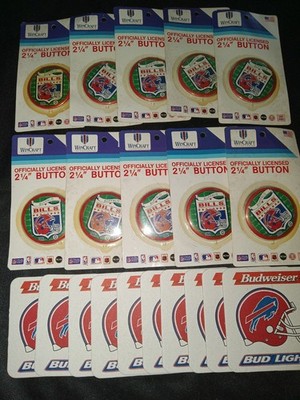 HUGE Vintage LOT of NFL 90's Buffalo Bills Buttons/Pins Wincraft & Coasters NEW!