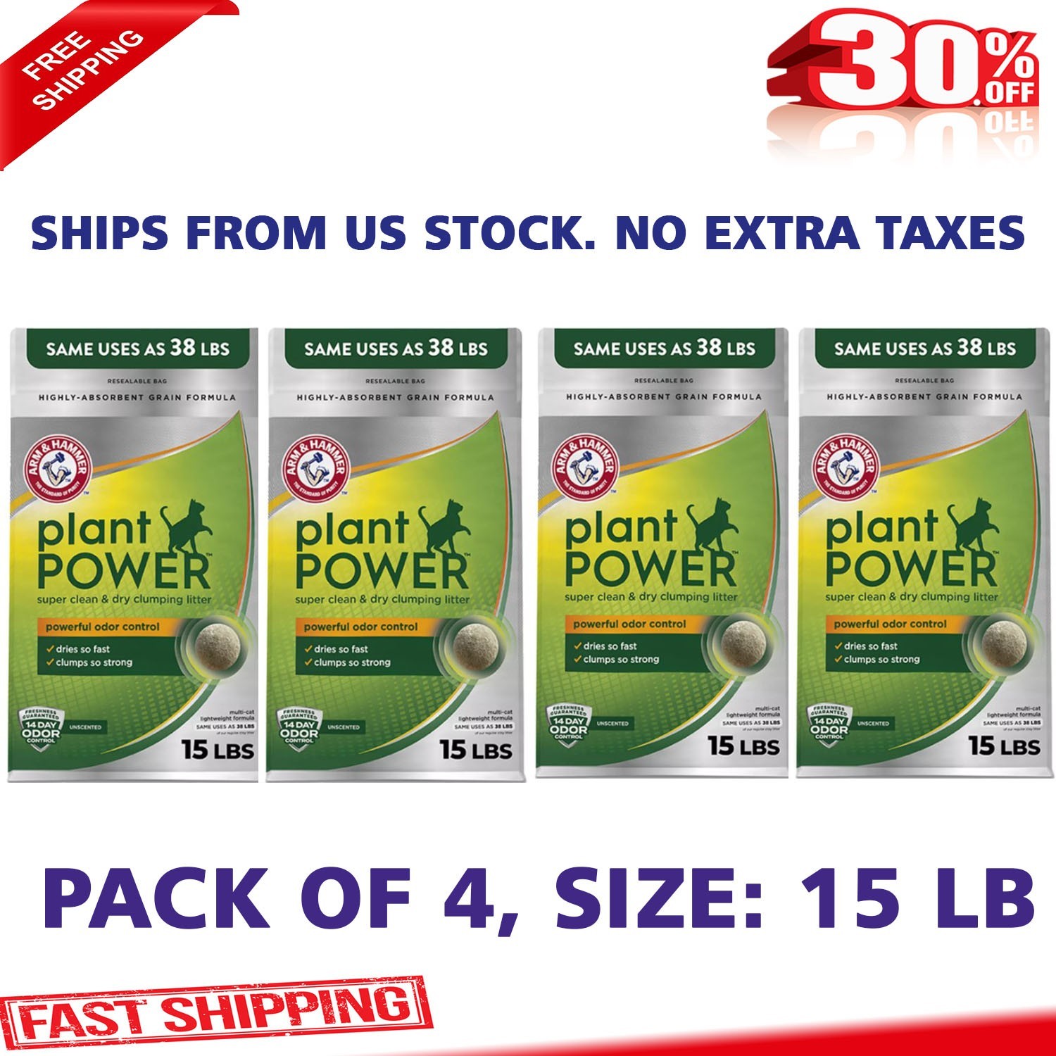 Arm & Hammer - Plant Power Cat Litter, Bag, 15 Lb, Grain Formula, Clean & Dry