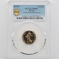1979 France The Sower 1/2 Franc Piefort Gold Proof Coin PCGS SP 69 KM-P636
