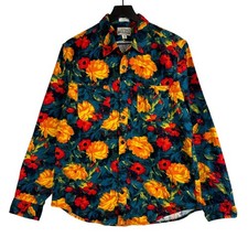 J.Crew Mid-Weight Flannel Floral Classic Fit Blue Orange Red Shirt Mens - M