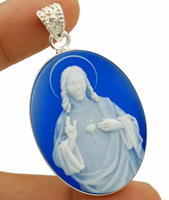 Italian Cameo Jesus 925 Sterling Silver Pendant Jewelry @20-2