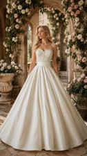 Allure Bridal 8904 Sample Wedding Dress 6 Ivory Satin A-Line Ball Gown Bling