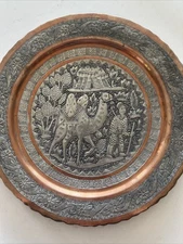 Antique Vintage Tinned Copper Persian Middle Eastern Handcrafted Charger W/Camel