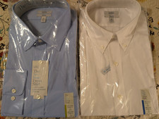 2 New In Packaging Croft  Barrow Dress Shirts 1 White 1 Blue Size 18 34/35